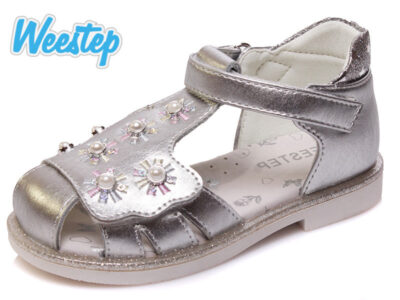Босоножки кожаные на девочку серебристые Сказка/Weestep (рр. 21 - 26)